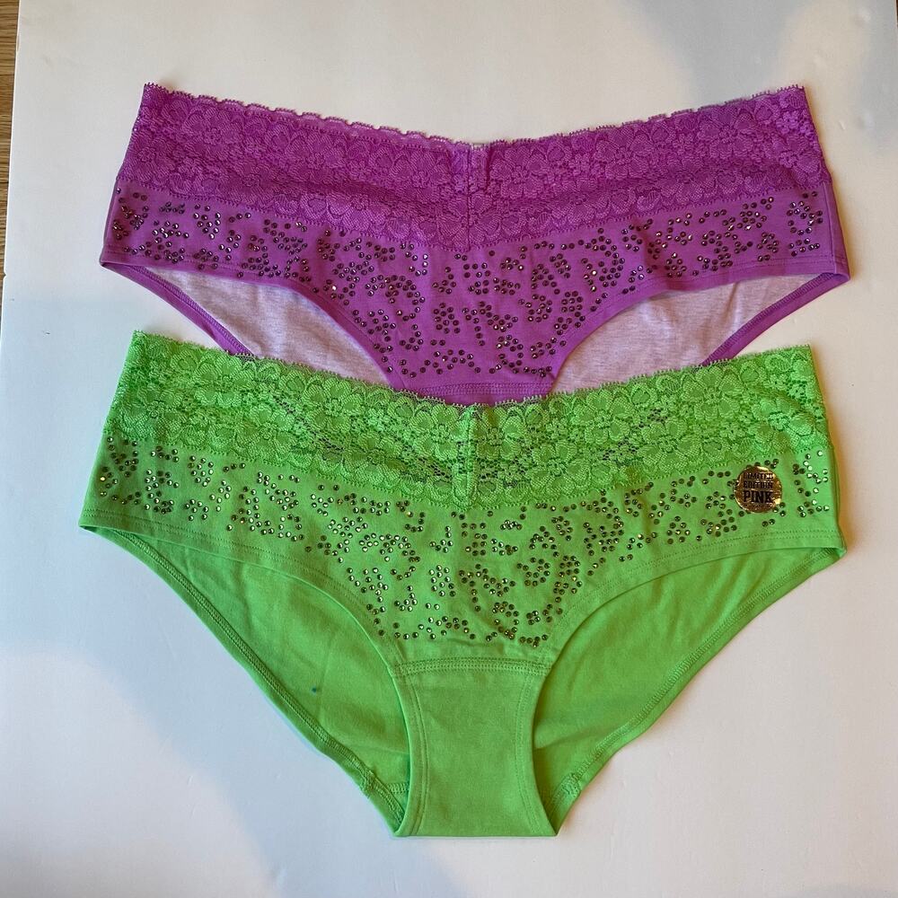 Victoria's Secret PINK Panties Womens Large Purple Green Limited Edition Bling